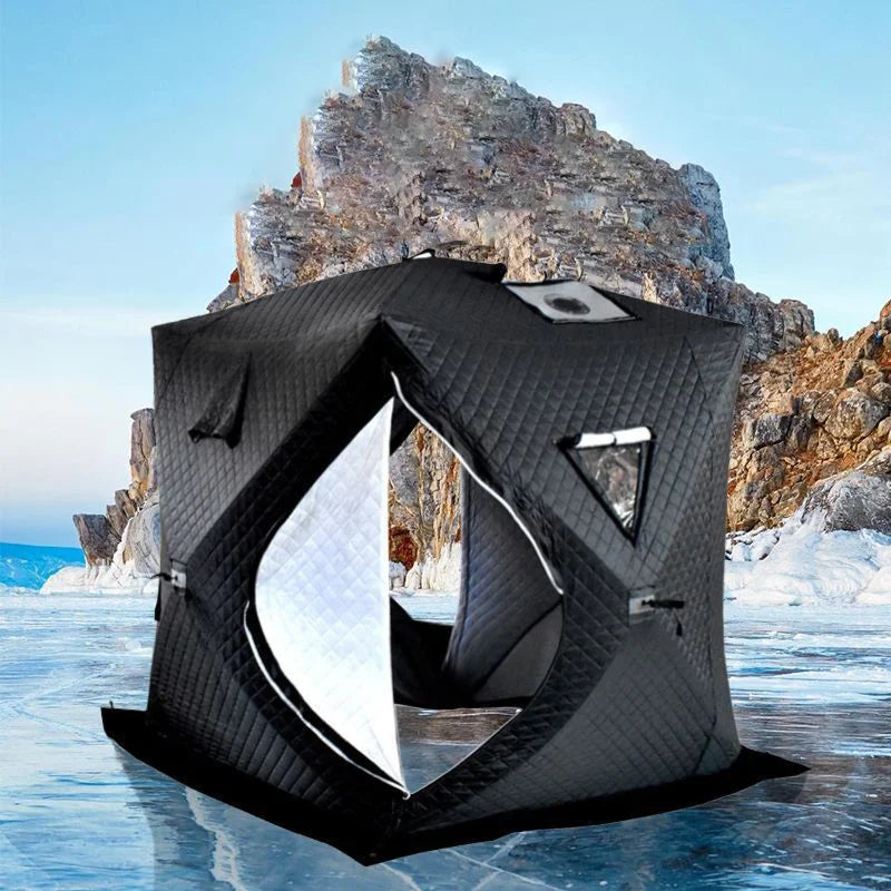Insulated Pop-Up Ice Fishing Tent — Stove Jack, 4-Person