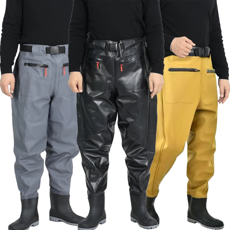 PVC Bootfoot Chest Waders — Waterproof, Boots Attached