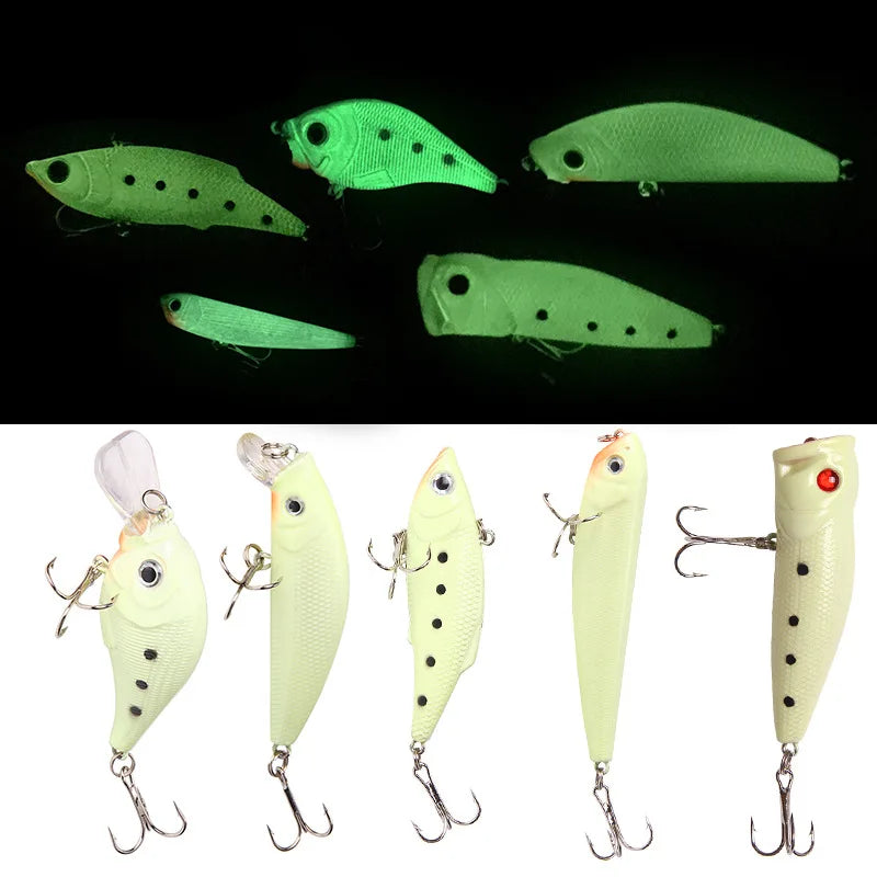 Glow Fishing Lure Kit — 5 Luminous Hard Baits, Night Bite
