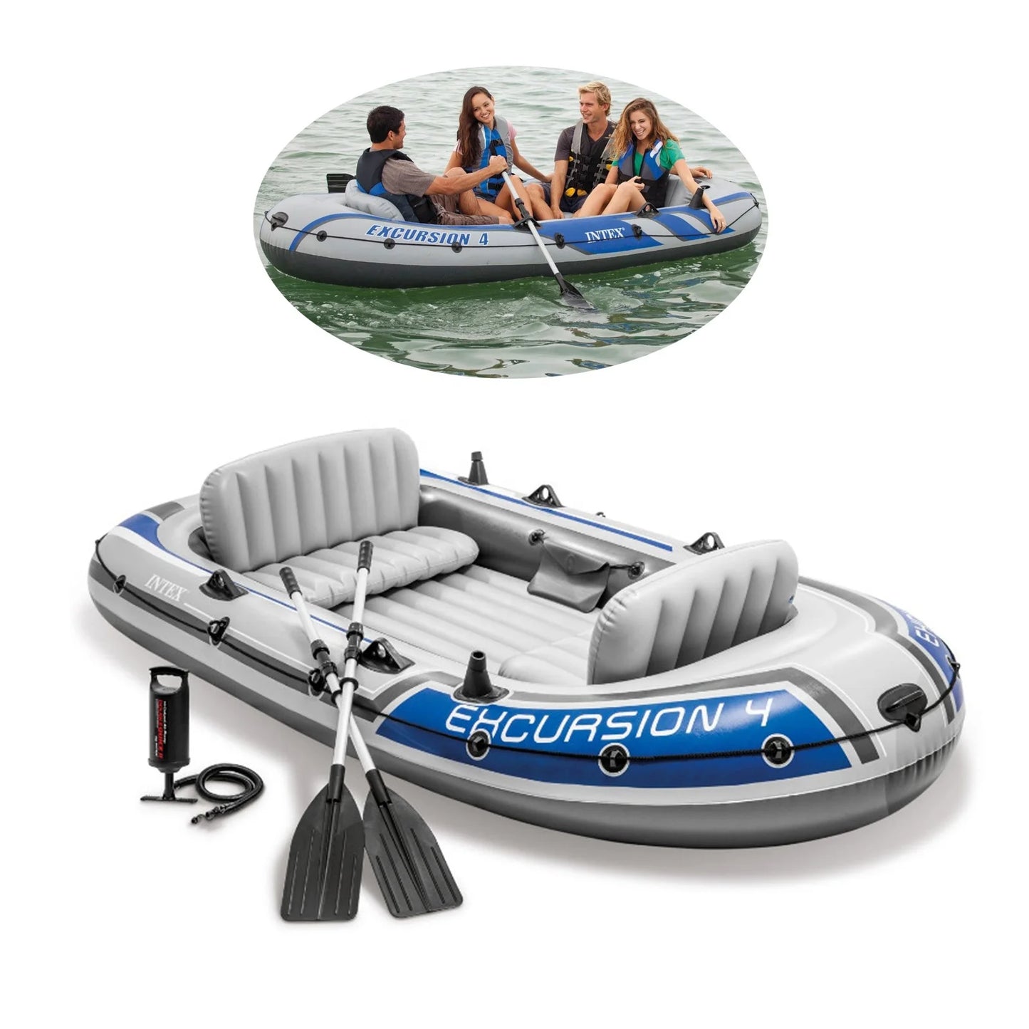 Excursion 4-5 Inflatable Fishing Boat Set with Oars & Pump