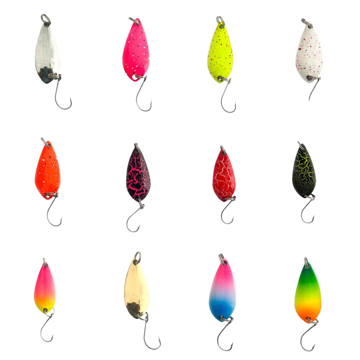 Trout Spoon Lure Kit — 12 Metal Casting Spoons, Single Hook