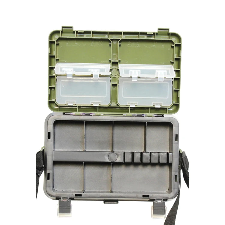 Fishing Seat Box — Tackle Storage, Trays & Shoulder Strap