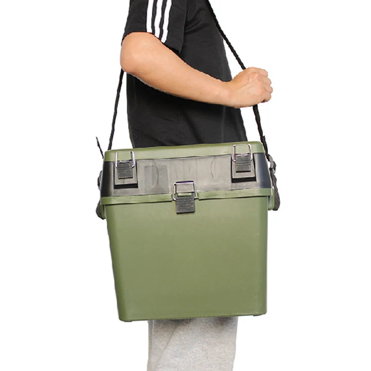 Fishing Seat Box — Tackle Storage, Trays & Shoulder Strap