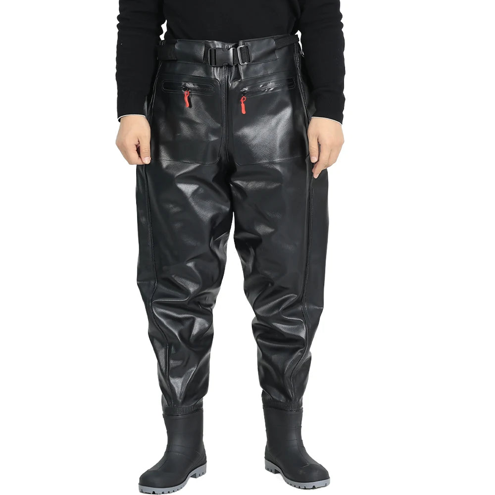PVC Bootfoot Chest Waders — Waterproof, Boots Attached