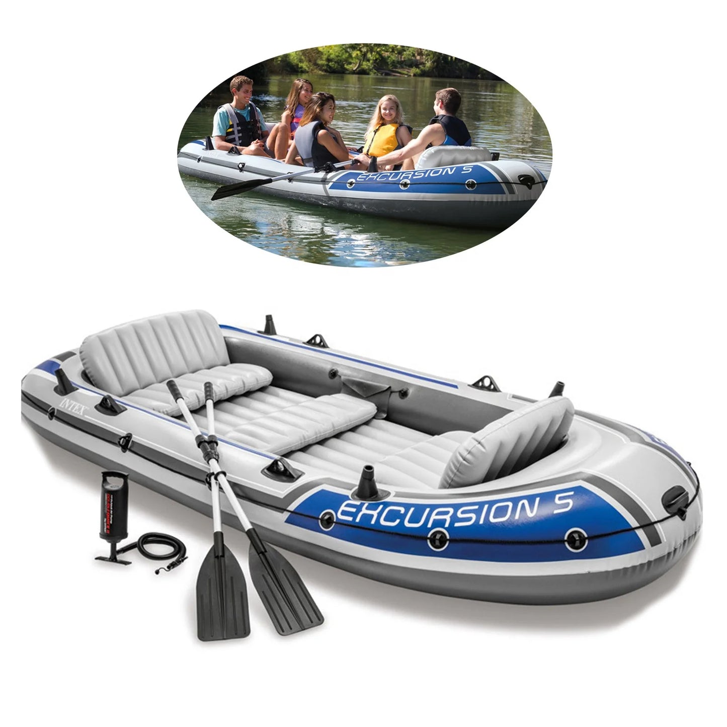 Excursion 4-5 Inflatable Fishing Boat Set with Oars & Pump