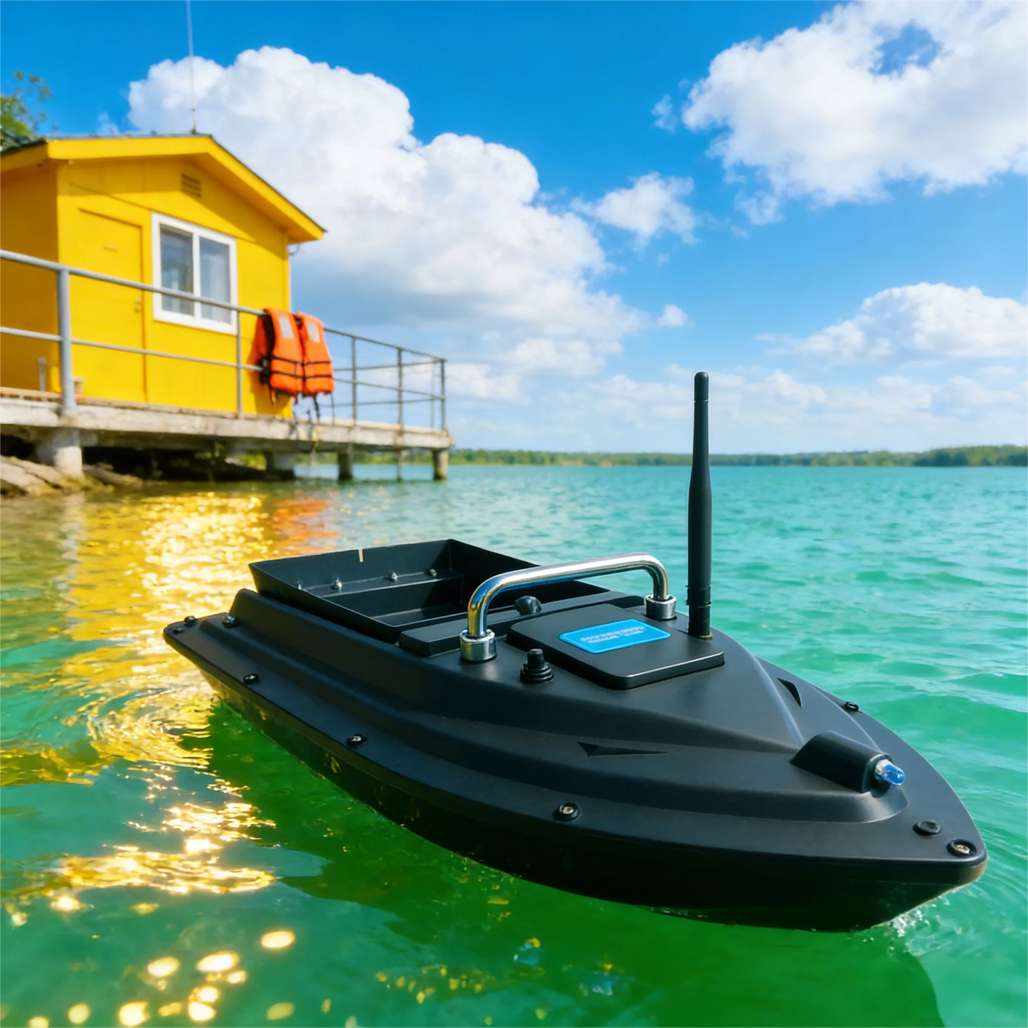 Remote Control Bait Boat - 500m Range, 4 lb Hopper