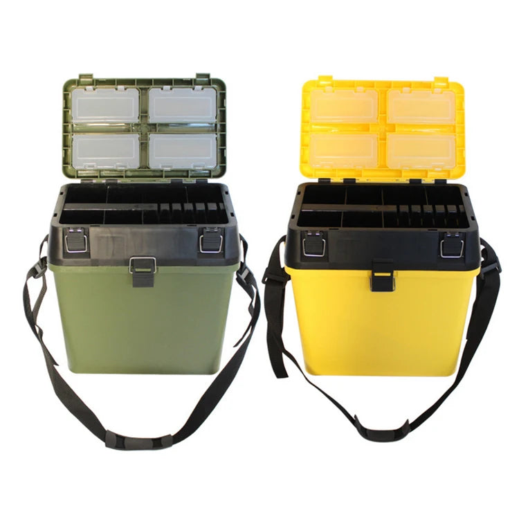 Fishing Seat Box — Tackle Storage, Trays & Shoulder Strap