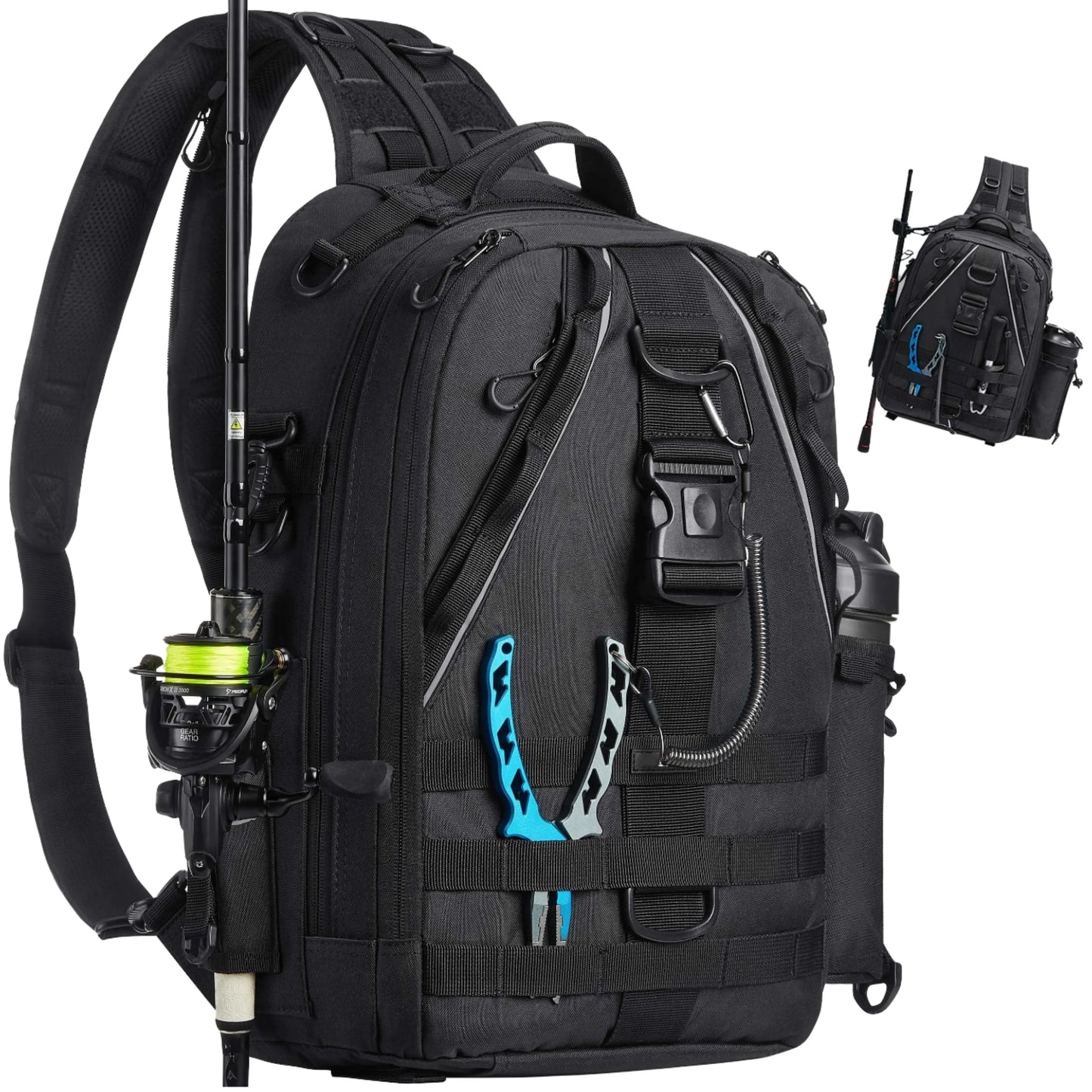 Fishing Sling Backpack — Built-In Rod Holder & Tackle Storage