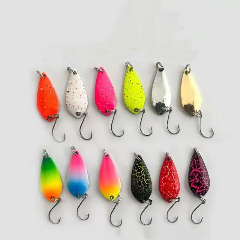 Trout Spoon Lure Kit — 12 Metal Casting Spoons, Single Hook