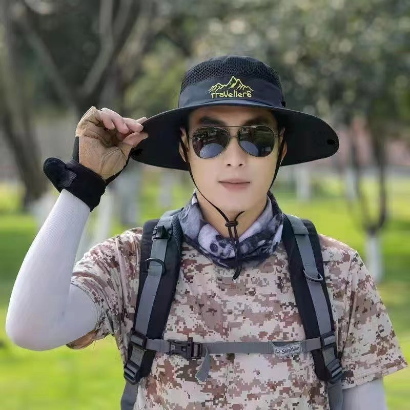 Wide-Brim Boonie Fishing Hat - UPF Sun Shade, Chin Strap