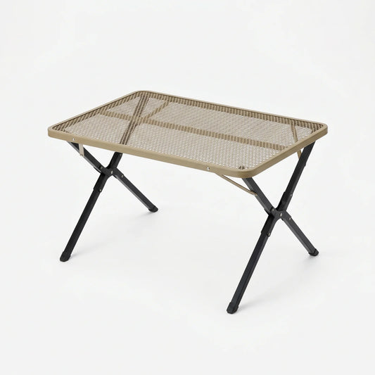 Folding camping side table khaki mesh top