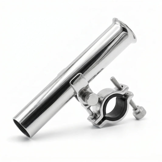 Stainless clamp-on fishing rod holder