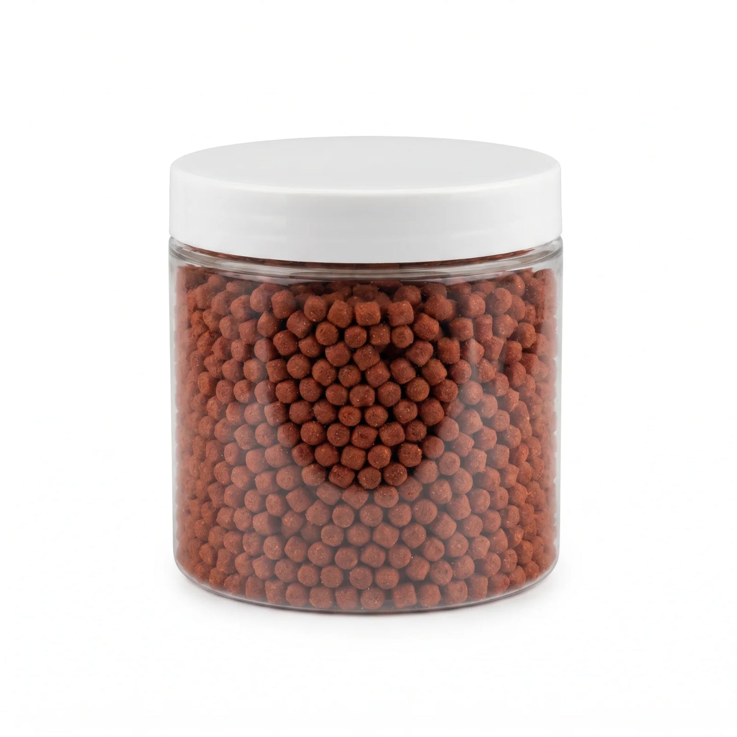 Jar of red scented fishing bait pellets