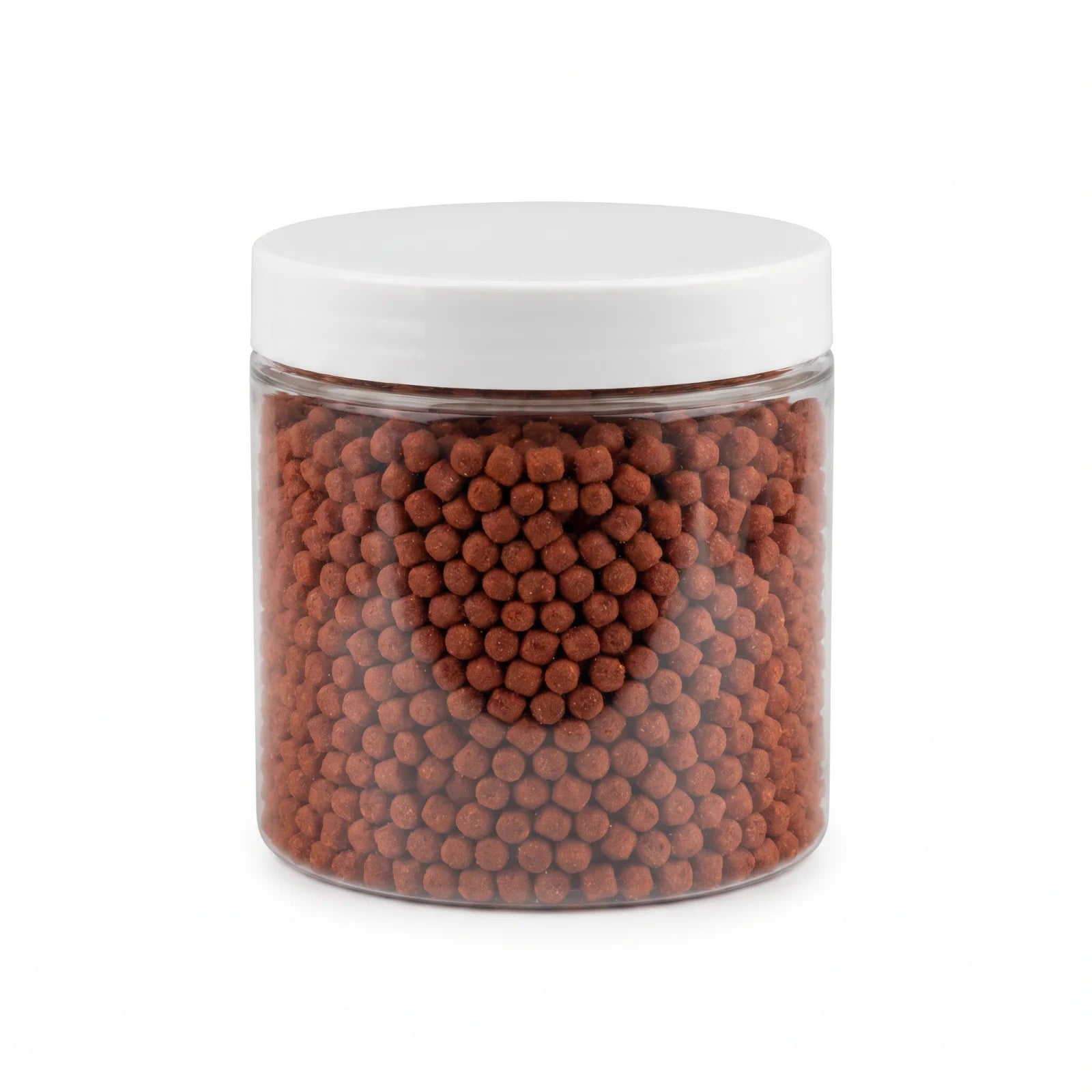 Jar of red scented fishing bait pellets